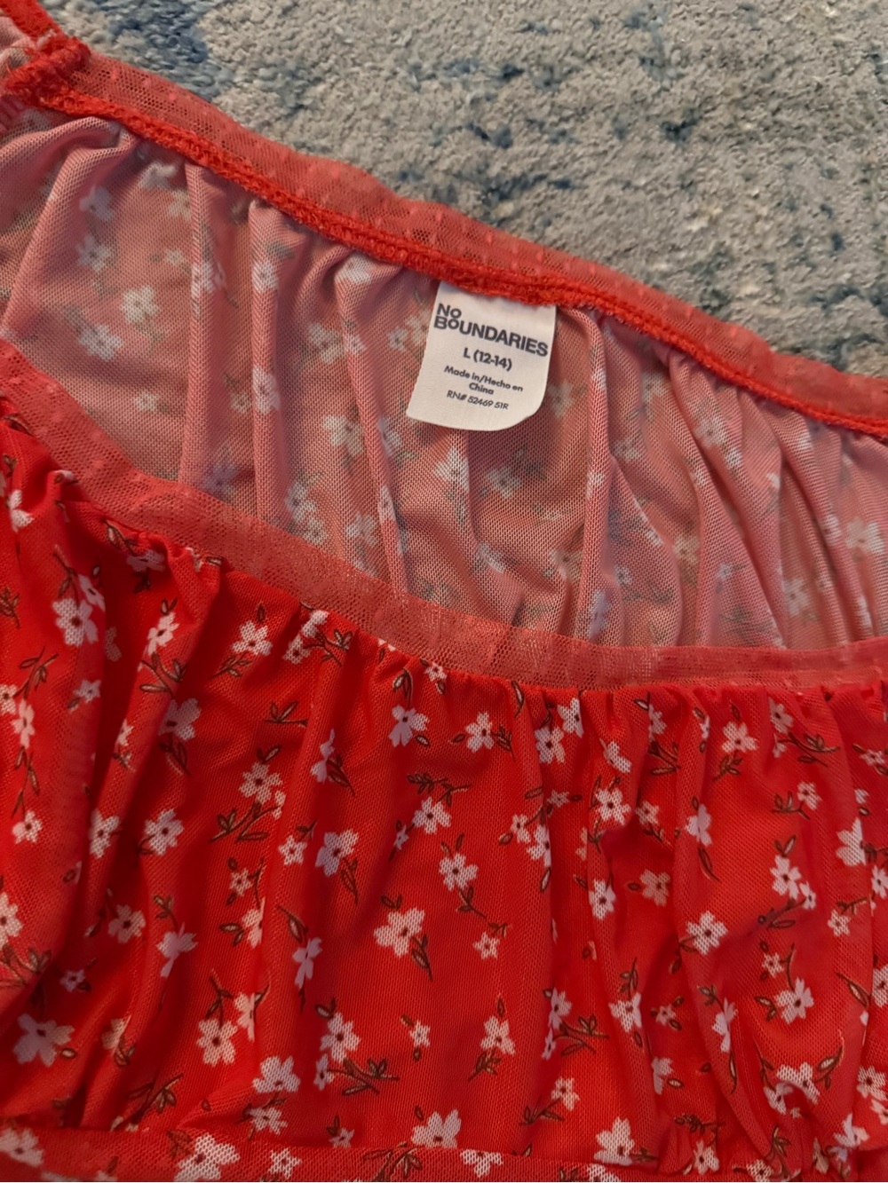 Red Floral Ruffle Off-Shoulder Crop Top - Picture 2 of 4